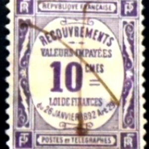 Selo postal da França de 1908 Recoveries Tax to be collected 10 U
