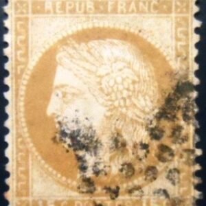 Selo postal da França de 1873 Ceres 15 U