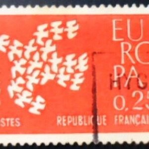 Selo postal da França de 1961 Europa 1961 Doves U