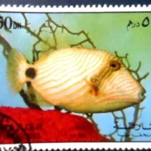 Selo postal de Sharjah de 1972 Orange-lined Triggerfish NCC A