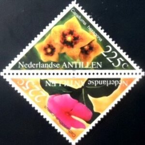 Se-tenant das Antilhas Holandesas de 1999 Catharanthus roseus & Caralluma hexagona M SET