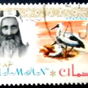 Selo postal de Ajman de 1964 Sheik Rashid and White Stork NCC A