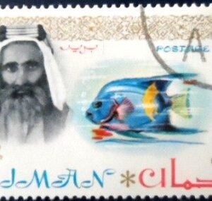 Selo postal de Ajman de 1964 Sheik Rashid and Queen Angelfish 1 NCC