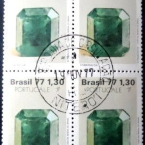 Quadra de selos postais do Brasil de1977 Esmeralda M1D QD