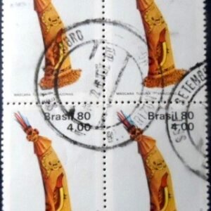 Quadra de selos postais do Brasil de 1980 Máscara Tukuna U QD