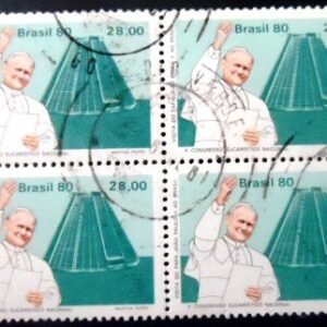Quadra de selos postais do Brasil de 1980 Papa no Rio de Janeiro U QD