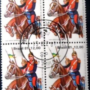 Quadra de selos postais do Brasil de 1981 Polícia Montada M1D QD