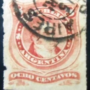 Selo postal da Argentina de 1877 Bernardino Rivadavia 8 U