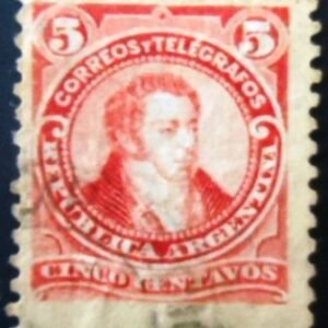Selo postal da Argentina de 1890 Bernardino Rivadavia 5 U sev