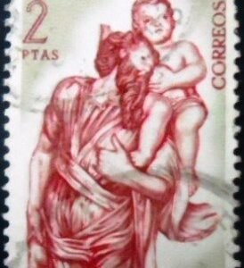 Selo postal da Espanha de 1962 St Christopher and Child Jesus U