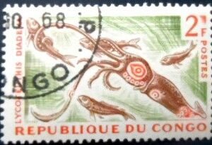 Selo postal da Rep Congo de 1964 Oceanic Squid U