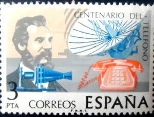 Selo postal da Espanha de 1976 Centenary of the Telephone N