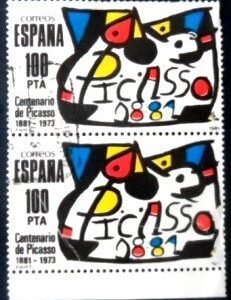 Par de selos postais da Espanha de 1981 Homenaje a Picasso U PR