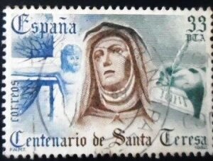 Selo postal da Espanha de 1982 Santa Teresa U