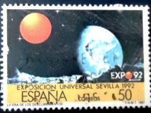 Selo postal da Espanha de 1987 Expo Sevilla 92 U
