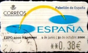 Selo postal da Espanha de 2000 Expo 2000 Hannover 38 U