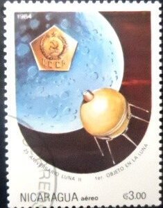 Selo postal da Nicarágua de 1984 Luna 2 U