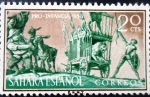 Selo postal do Sahara Espanhol de 1958 Lion adventure M