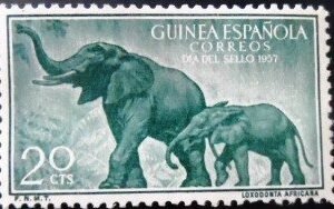 Selo postal da Guiné Espanhola de 1957 African Forest Elephant 20 M