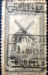 Selo postal Cinderela da Espanha de 1954 Windmill U