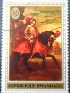 Selo postal da Ruanda de 1970 Charles V at Mühlberg by Titian U