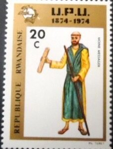 Selo postal da Ruanda de 1974 Monk messenger M A