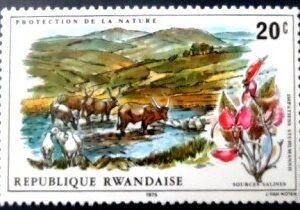 Selo postal da Ruanda de 1975 Waterhole and Impatiens Stuhlmannii N A
