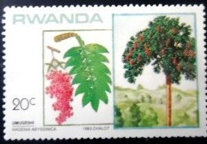 Selo postal de Ruanda de 1984 Hagenia Abyssinica N