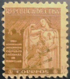 Selo postal de Cuba de 1943 Mother & child 1 U