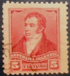 Selo postal da Argentina de 1892 Bernardino Rivadavia 5 U