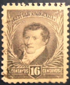 Selo postal da Argentina de 1892 General Manuel Belgrano 16 U
