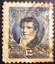 Selo postal da Argentina de 1893 General Manuel Belgrano 12 U