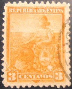 Selo postal da Argentina de 1901 Allegory Liberty Seated 3 U sev