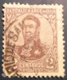 Selo postal da Argentina de 1908 General San Martín 2 U