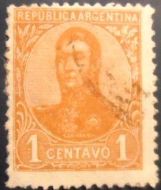 Selo postal da Argentina de 1909 General San Martín 1 U A