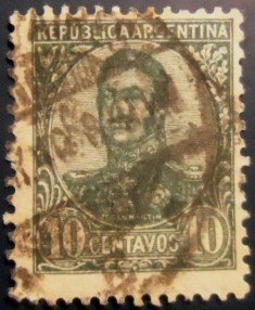 Selo postal da Argentina de 1909 General San Martín 10 U C