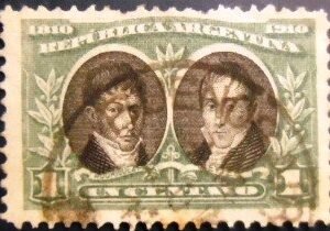 Selo postal da Argentina de 1910 Nicolá Peña & Hipolito Vieytes 1 U