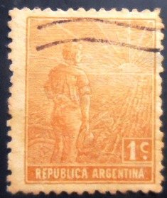 Selo postal da Argentina de 1911 Agricultural workman 1 U