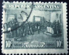 Selo postal da Argentina de 1916 Declaration of Indipendence in Tucuman 10 U