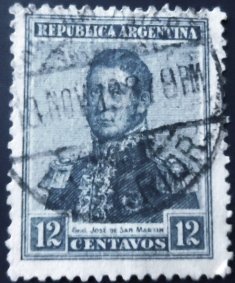 Selo postal da Argentina de 1916 José Francisco de San Martín 12 U sev