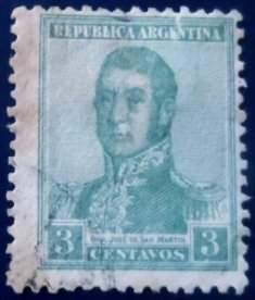 Selo postal da Argentina de 1917 José Francisco de San Martín 3 U sev