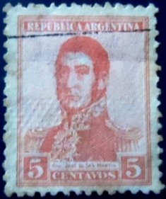 Selo postal da Argentina de 1917 José Francisco de San Martín 5 U sev