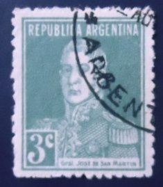 Selo postal da Argentina de 1924 General San Martín 3 U se