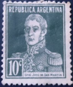 Selo postal da Argentina de 1924 General San Martín 10 U sev