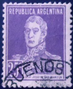 Selo postal da Argentina de 1924 General San Martín 25 U