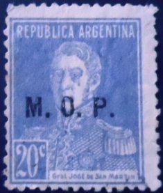 Selo postal da Argentina de 1925 General San Martín 20 N MOP