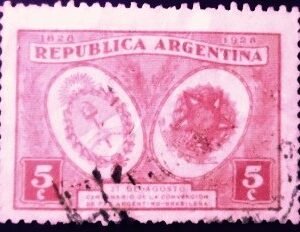 Selo postal da Argentina de 1928 Centennial peace with Brazil U