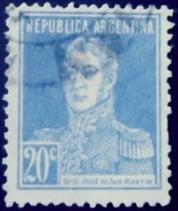 Selo postal da Argentina de 1924 José Francisco de San Martín 20 U