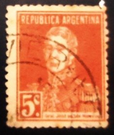 Selo postal da Argentina de 1923 José Francisco de San Martín 5 U sev
