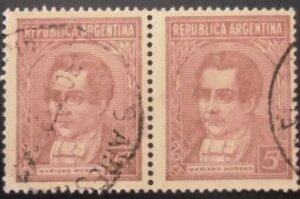 Par de selos postais da Argentina de 1935 Mariano Moreno 5 U PR sev